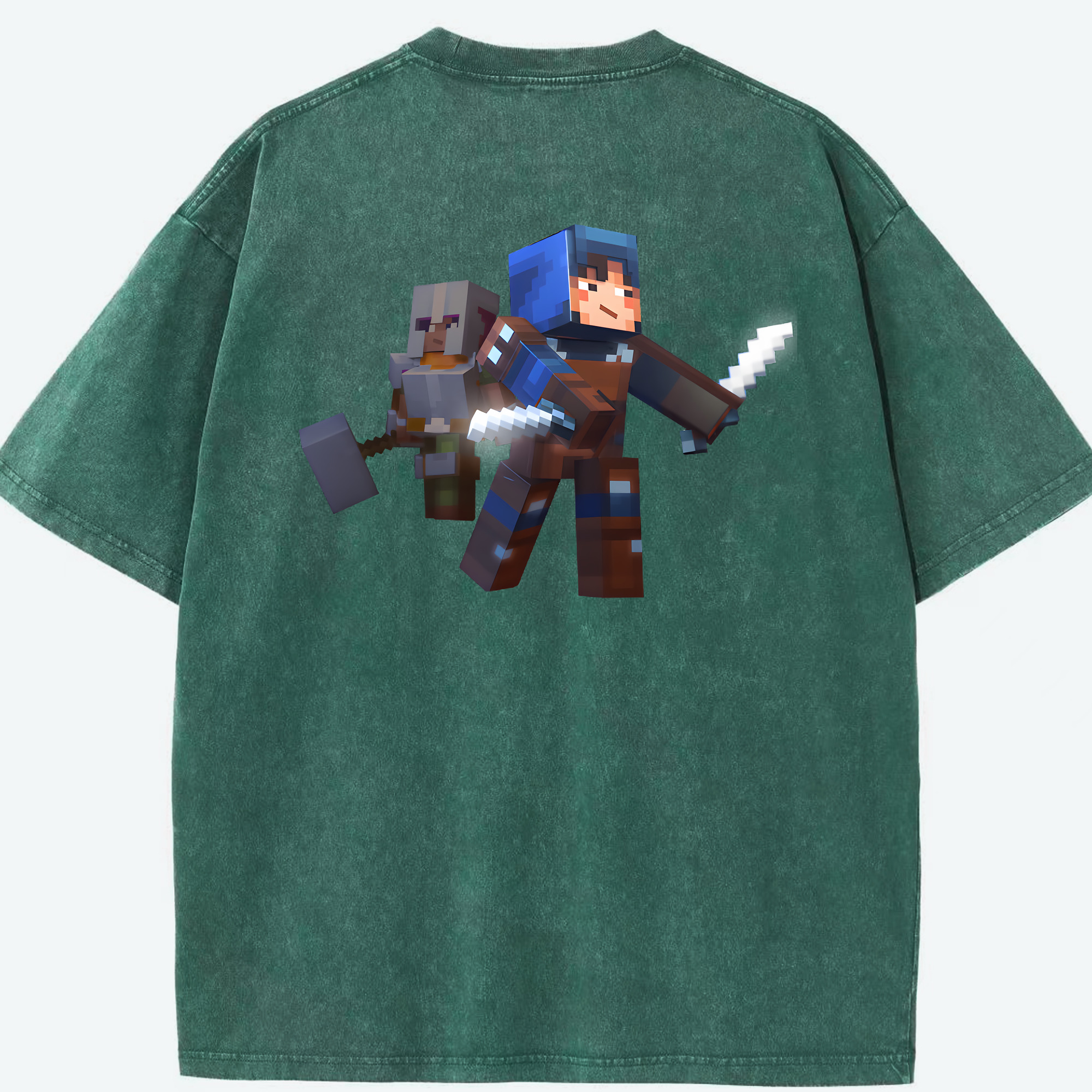 （画像用） マインクラフト ブロックの世界 Minecraft MC Block world 綿100% ヴィンテージ風 半袖Tシャツ（背面プリント）